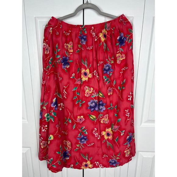 Vintage Jaclyn Smith Red Rayon Knee Length Floral Boho Skirt Women's Size Large - Picture 8 of 8